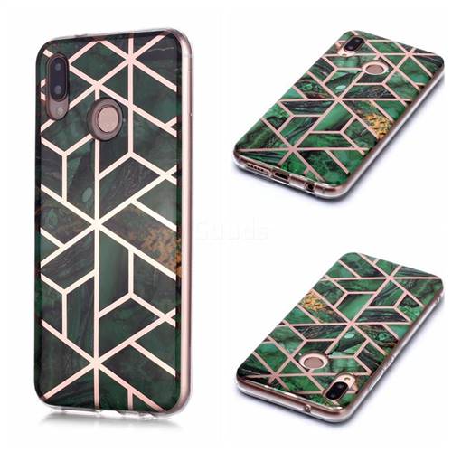Green Rhombus Galvanized Rose Gold Marble Phone Back Cover for Huawei P20 Lite