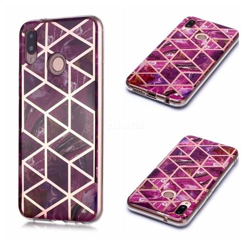 Purple Rhombus Galvanized Rose Gold Marble Phone Back Cover for Huawei P20 Lite