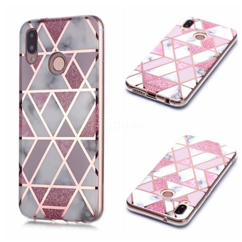 Pink Rhombus Galvanized Rose Gold Marble Phone Back Cover for Huawei P20 Lite