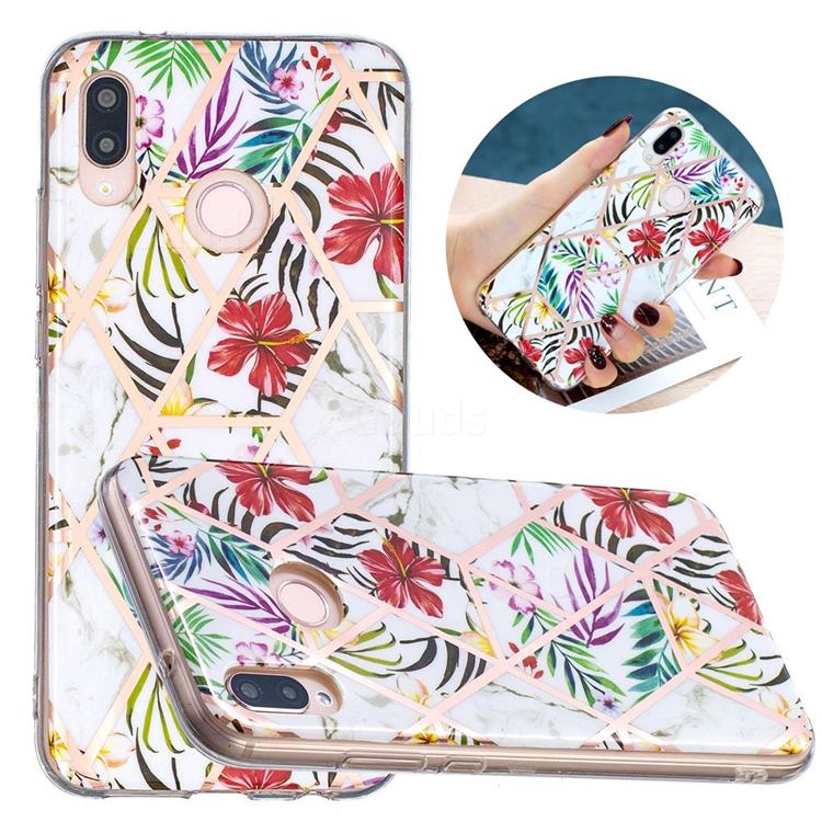 Tropical Rainforest Flower Painted Marble Electroplating Protective Case for Huawei P20 Lite