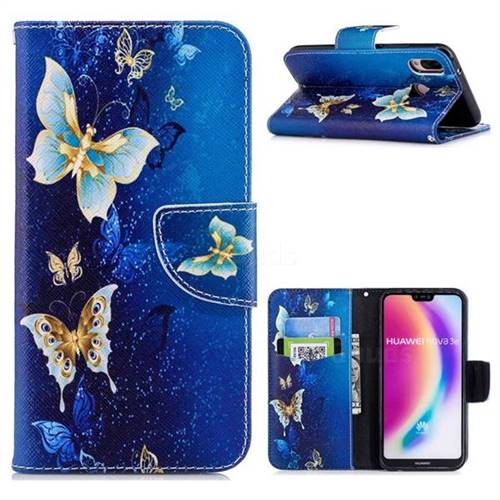 Golden Butterflies Leather Wallet Case for Huawei P20 Lite