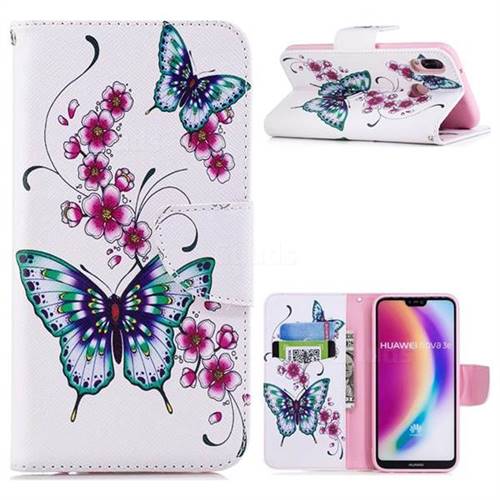 Peach Butterfly Leather Wallet Case for Huawei P20 Lite