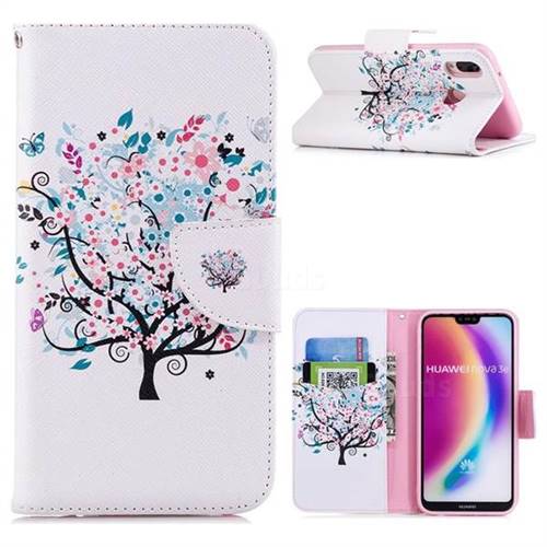 Colorful Tree Leather Wallet Case for Huawei P20 Lite