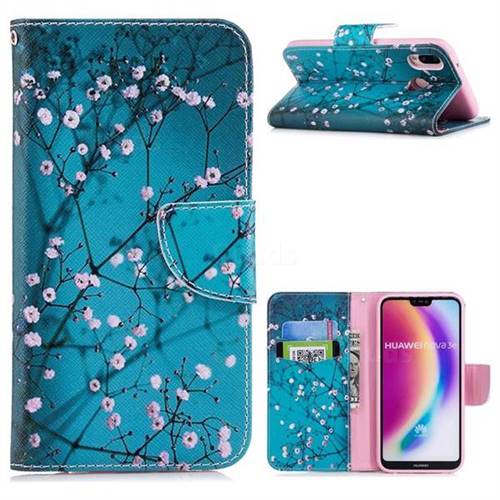 Blue Plum Leather Wallet Case for Huawei P20 Lite
