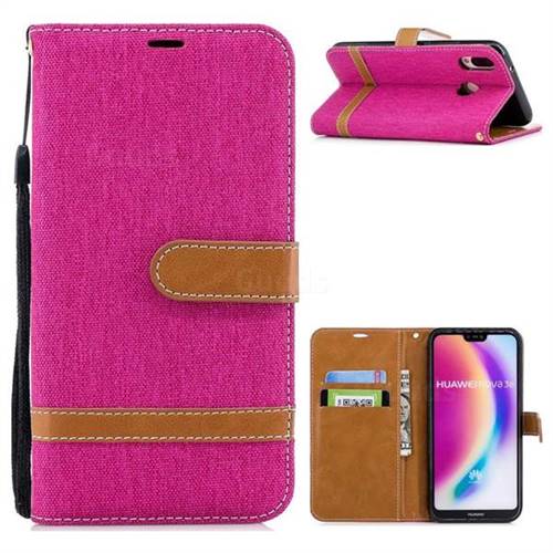 Jeans Cowboy Denim Leather Wallet Case for Huawei P20 Lite - Rose