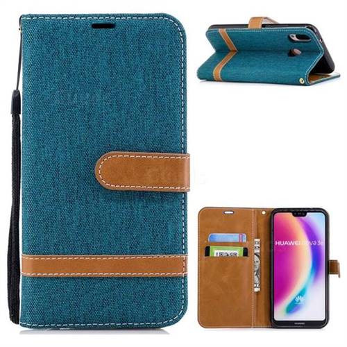 Jeans Cowboy Denim Leather Wallet Case for Huawei P20 Lite - Green