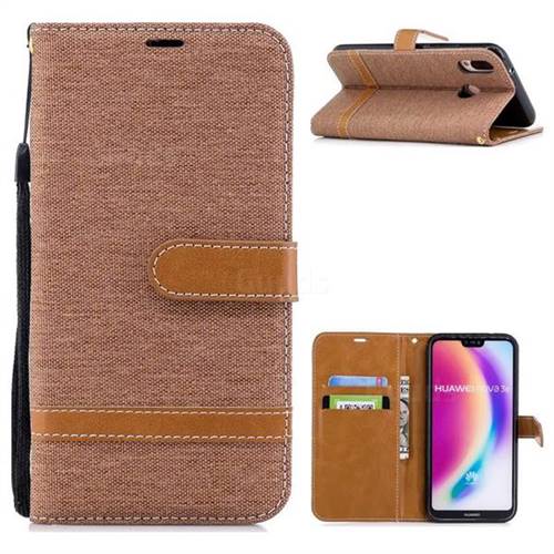Jeans Cowboy Denim Leather Wallet Case for Huawei P20 Lite - Brown