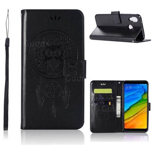 Intricate Embossing Owl Campanula Leather Wallet Case for Huawei P20 Lite - Black