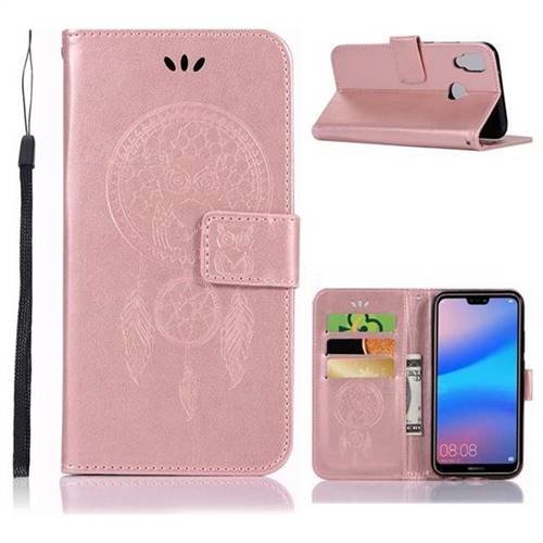 Intricate Embossing Owl Campanula Leather Wallet Case for Huawei P20 Lite - Rose Gold