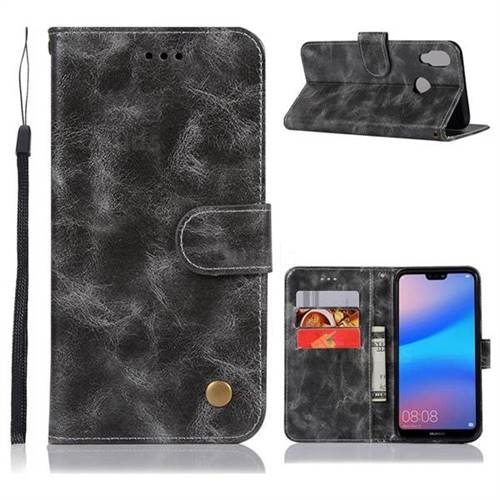 Luxury Retro Leather Wallet Case for Huawei P20 Lite - Gray
