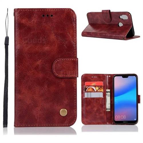 Luxury Retro Leather Wallet Case for Huawei P20 Lite - Wine Red