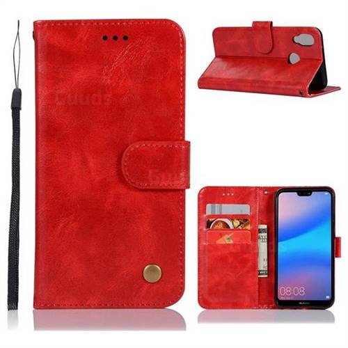 Luxury Retro Leather Wallet Case for Huawei P20 Lite - Red