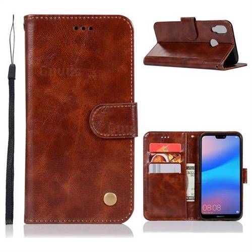 Luxury Retro Leather Wallet Case for Huawei P20 Lite - Brown