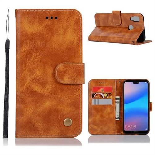 Luxury Retro Leather Wallet Case for Huawei P20 Lite - Golden