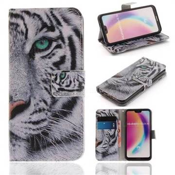 White Tiger PU Leather Wallet Case for Huawei P20 Lite