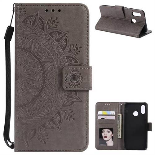 Intricate Embossing Datura Leather Wallet Case for Huawei P20 Lite - Gray