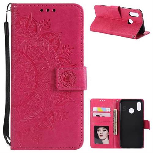Intricate Embossing Datura Leather Wallet Case for Huawei P20 Lite - Rose Red