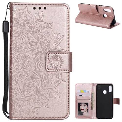 Intricate Embossing Datura Leather Wallet Case for Huawei P20 Lite - Rose Gold