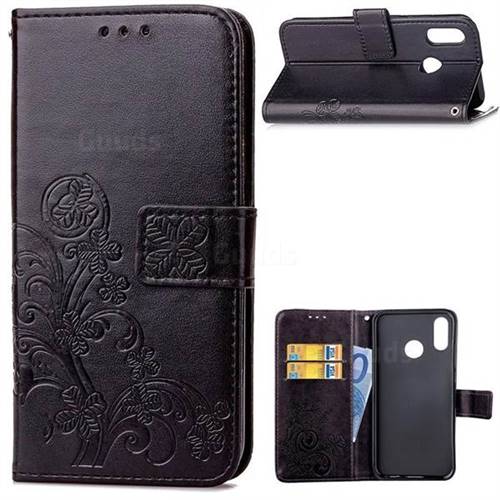Embossing Imprint Four-Leaf Clover Leather Wallet Case for Huawei P20 Lite - Black