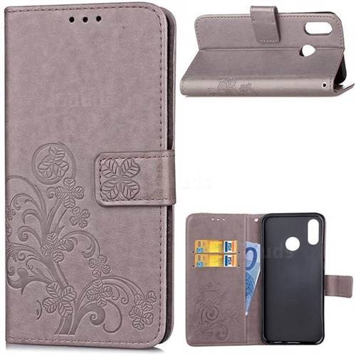 Embossing Imprint Four-Leaf Clover Leather Wallet Case for Huawei P20 Lite - Grey