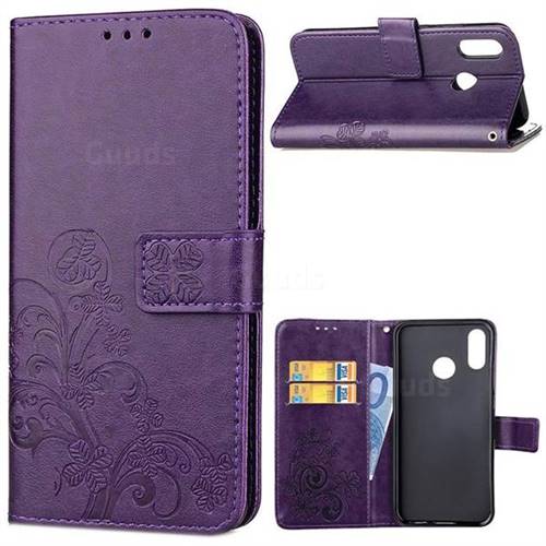 Embossing Imprint Four-Leaf Clover Leather Wallet Case for Huawei P20 Lite - Purple