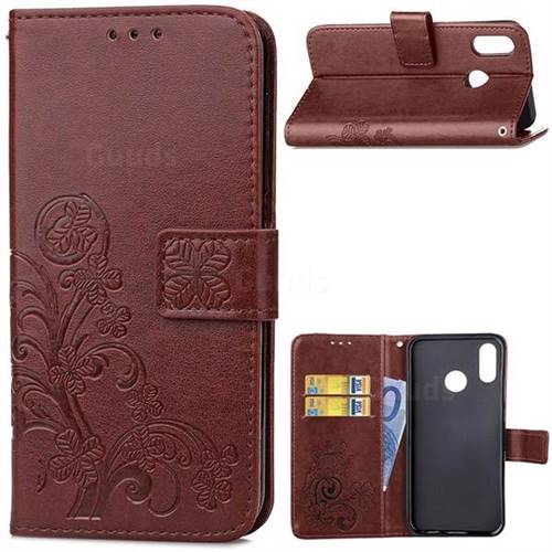 Embossing Imprint Four-Leaf Clover Leather Wallet Case for Huawei P20 Lite - Brown
