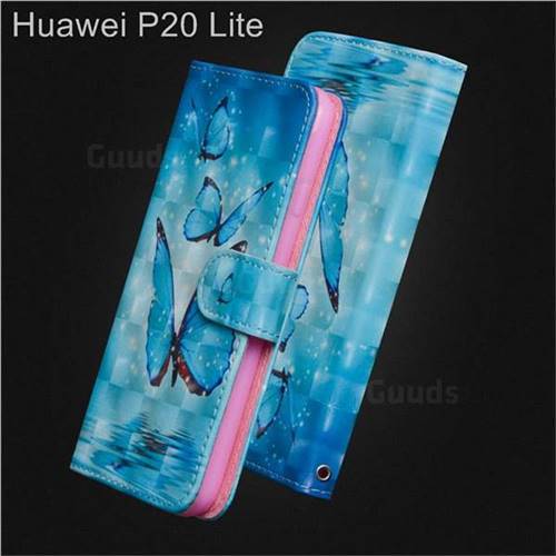Blue Sea Butterflies 3D Painted Leather Wallet Case for Huawei P20 Lite