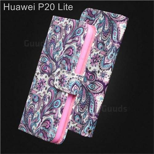 Swirl Flower 3D Painted Leather Wallet Case for Huawei P20 Lite
