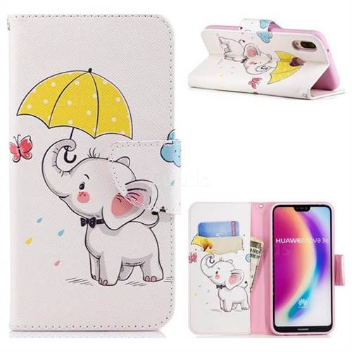 Umbrella Elephant Leather Wallet Case for Huawei P20 Lite