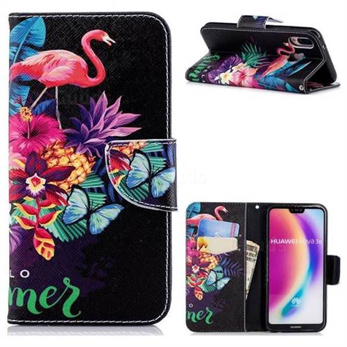 Flowers Flamingos Leather Wallet Case for Huawei P20 Lite