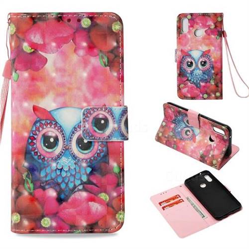 Flower Owl 3D Painted Leather Wallet Case for Huawei P20 Lite