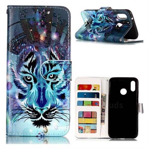 Ice Wolf 3D Relief Oil PU Leather Wallet Case for Huawei P20 Lite