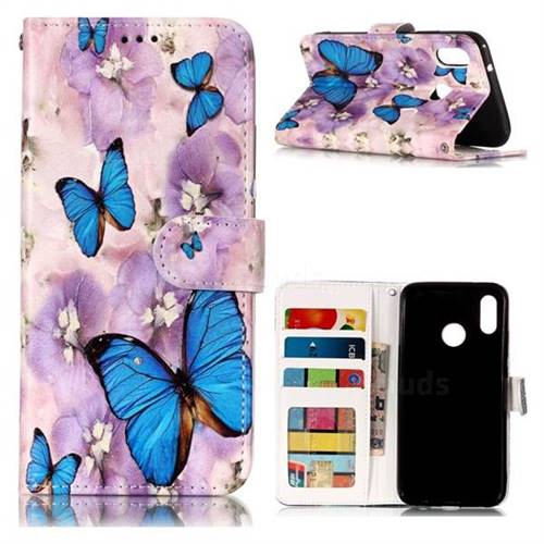 Purple Flowers Butterfly 3D Relief Oil PU Leather Wallet Case for Huawei P20 Lite