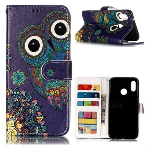 Folk Owl 3D Relief Oil PU Leather Wallet Case for Huawei P20 Lite