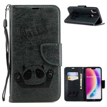 Embossing Hello Panda Leather Wallet Phone Case for Huawei P20 Lite - Seagreen