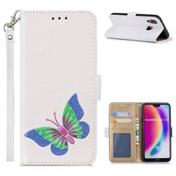 Imprint Embossing Butterfly Leather Wallet Case for Huawei P20 Lite - White
