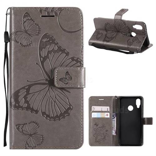 Embossing 3D Butterfly Leather Wallet Case for Huawei P20 Lite - Gray