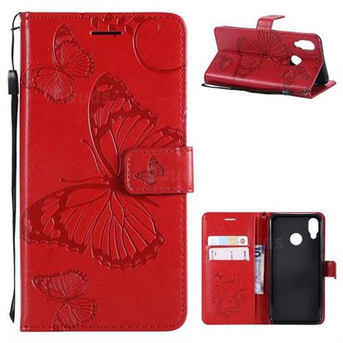 Embossing 3D Butterfly Leather Wallet Case for Huawei P20 Lite - Red