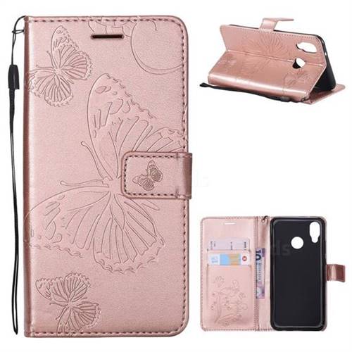 Embossing 3D Butterfly Leather Wallet Case for Huawei P20 Lite - Rose Gold