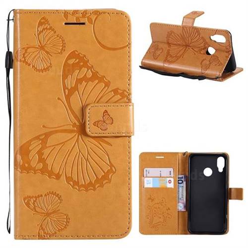 Embossing 3D Butterfly Leather Wallet Case for Huawei P20 Lite - Yellow