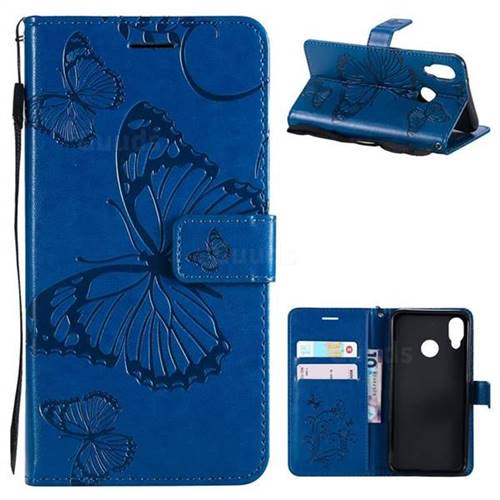 Embossing 3D Butterfly Leather Wallet Case for Huawei P20 Lite - Blue