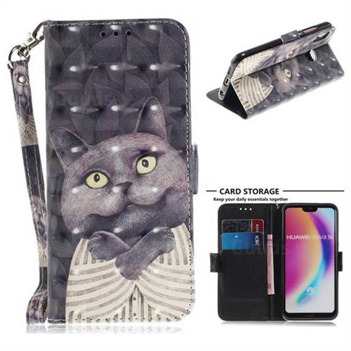 Cat Embrace 3D Painted Leather Wallet Phone Case for Huawei P20 Lite