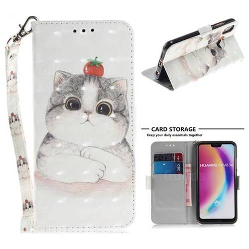Cute Tomato Cat 3D Painted Leather Wallet Phone Case for Huawei P20 Lite