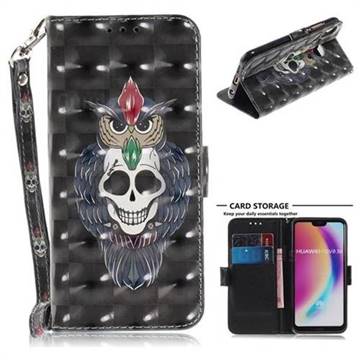 Skull Cat 3D Painted Leather Wallet Phone Case for Huawei P20 Lite