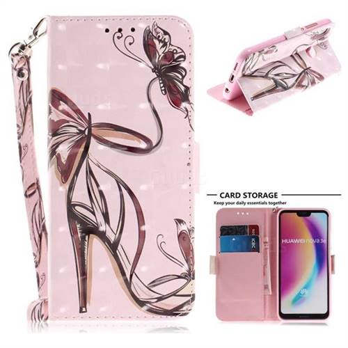 Butterfly High Heels 3D Painted Leather Wallet Phone Case for Huawei P20 Lite