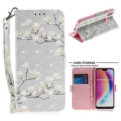 Magnolia Flower 3D Painted Leather Wallet Phone Case for Huawei P20 Lite