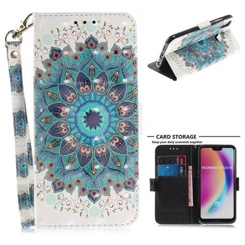 Peacock Mandala 3D Painted Leather Wallet Phone Case for Huawei P20 Lite