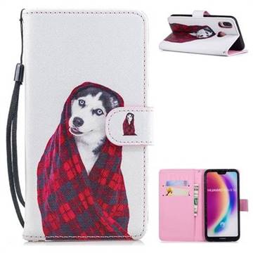Fashion Husky Painting Leather Wallet Phone Case for Huawei P20 Lite