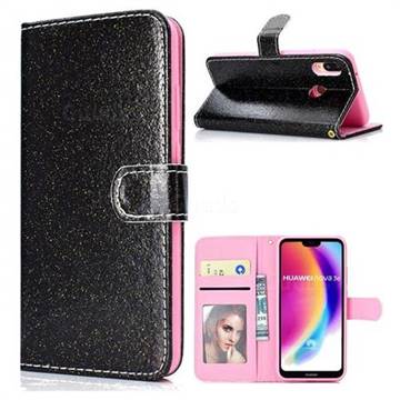 Glitter Shine Leather Wallet Phone Case for Huawei P20 Lite - Black