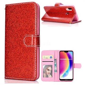 Glitter Shine Leather Wallet Phone Case for Huawei P20 Lite - Red